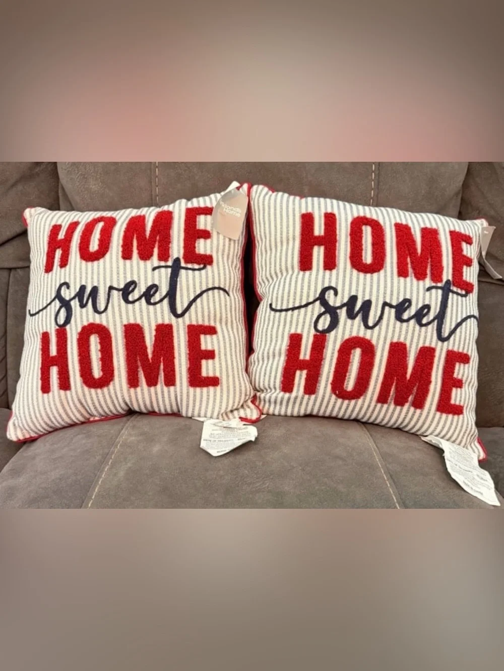 Kirklands Throw Pillow Pair with Red and Navy 'Home Sweet Home'